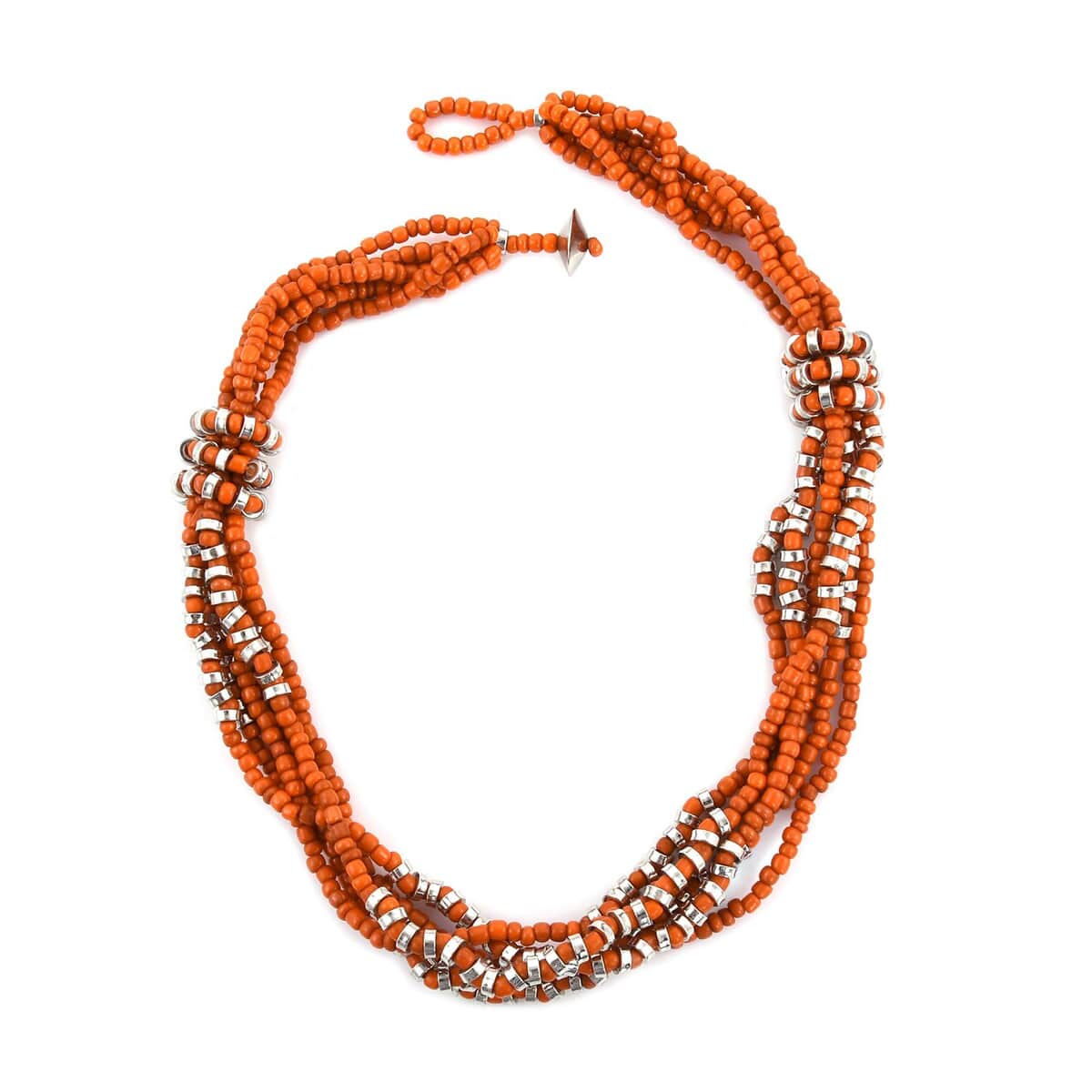 Orange Knot Beaded Multi Strand Necklace 20 Inches in Silvertone image number 0