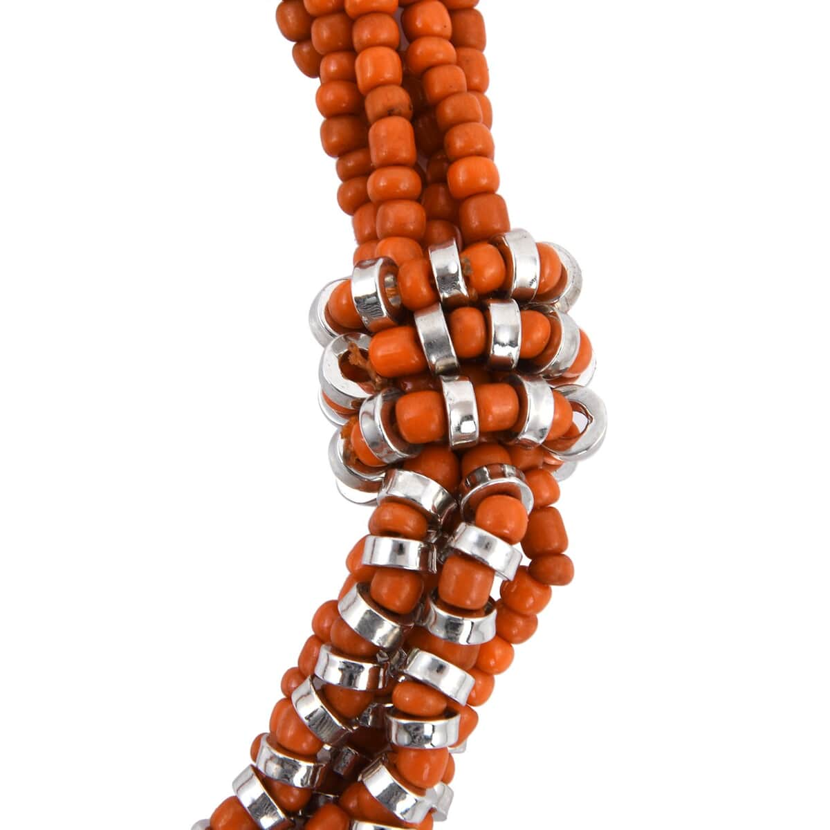 Orange Knot Beaded Multi Strand Necklace 20 Inches in Silvertone image number 4