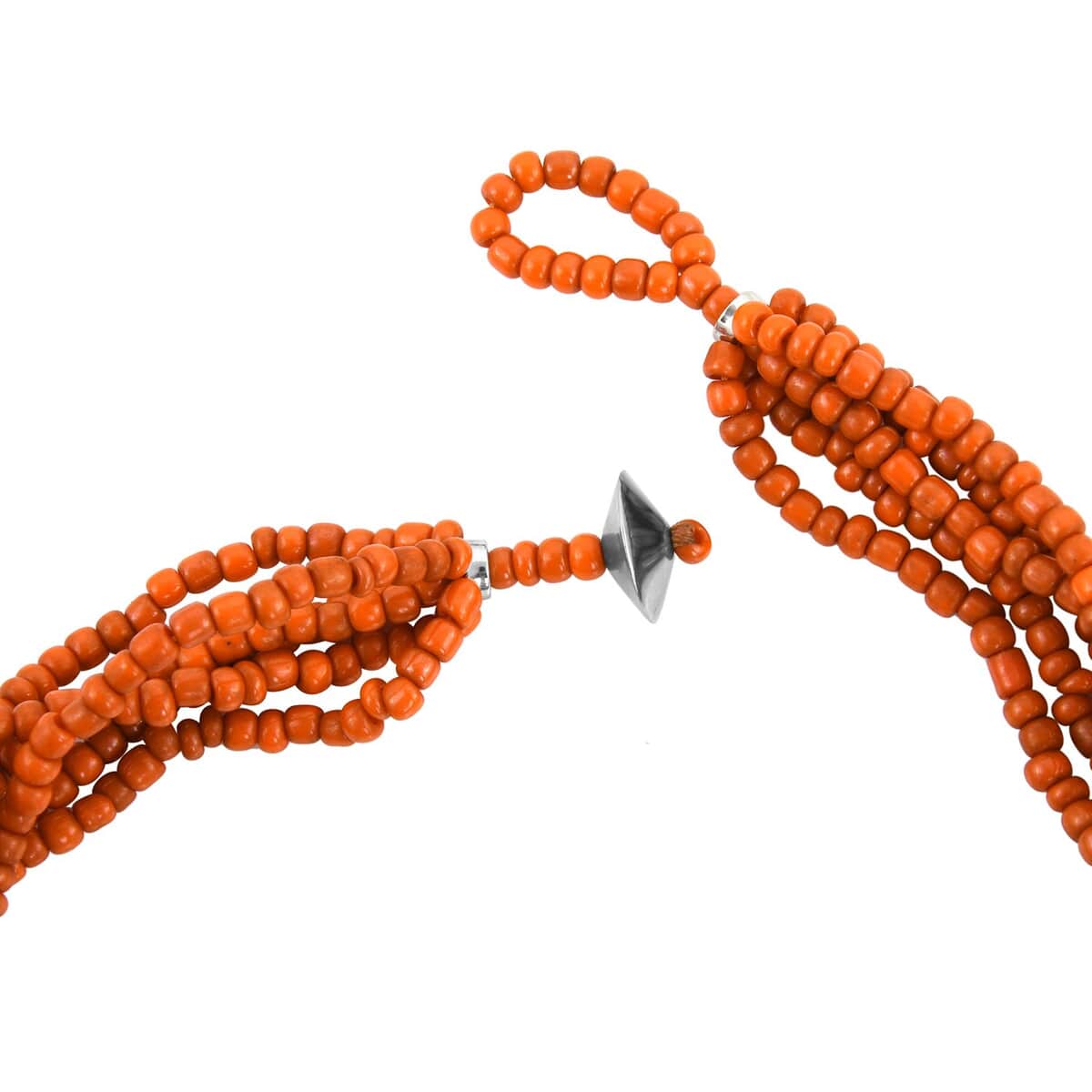 Orange Knot Beaded Multi Strand Necklace 20 Inches in Silvertone image number 5