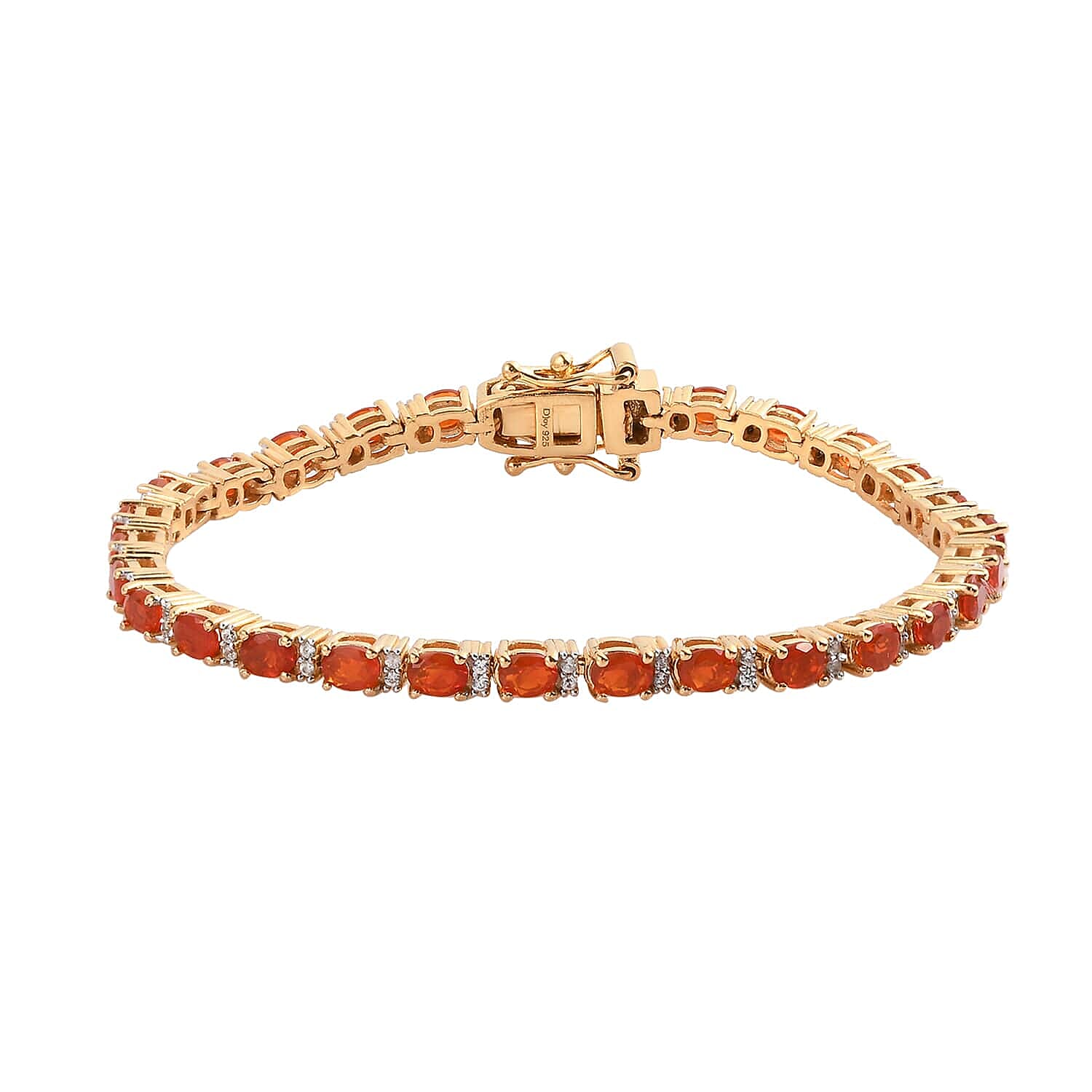 Mexican Cherry Fire Opal and Natural White Zircon Tennis Bracelet in Vermeil Yellow Gold Over Sterling Silver (6.50 In) 3.90 ctw
