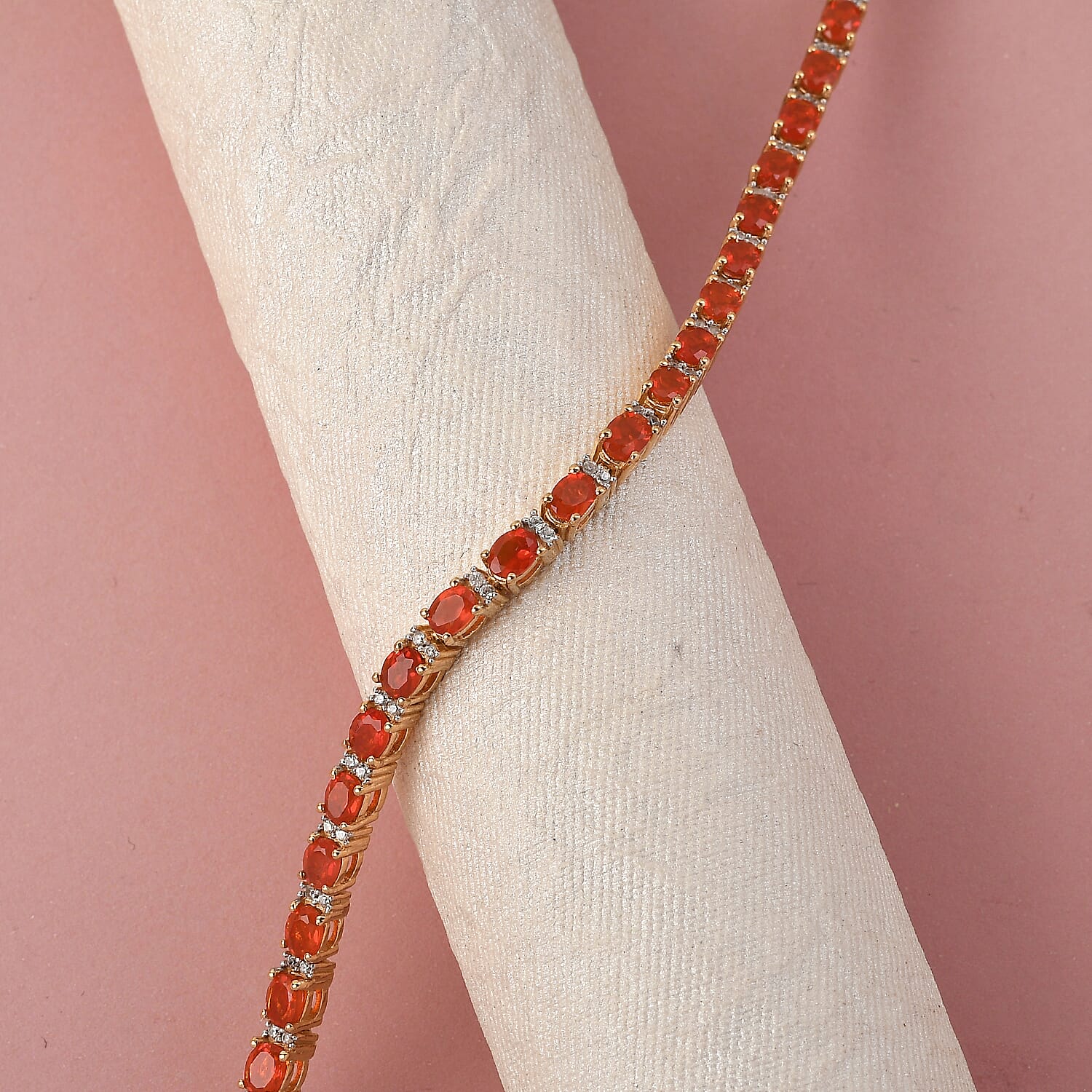 Mexican Cherry Fire Opal and Natural White Zircon Tennis Bracelet in Vermeil Yellow Gold Over Sterling Silver (6.50 In) 3.90 ctw