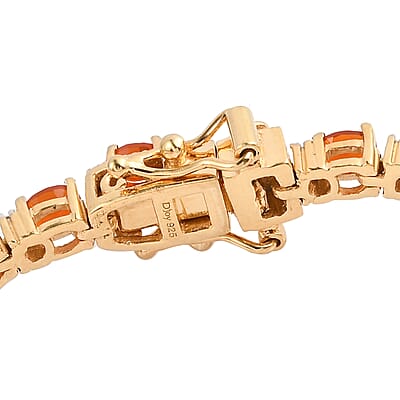 Mexican Cherry Fire Opal and Natural White Zircon Tennis Bracelet in Vermeil Yellow Gold Over Sterling Silver (6.50 In) 3.90 ctw