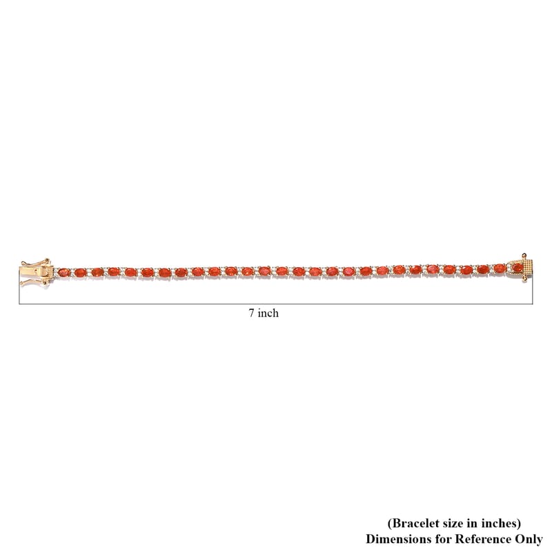 Mexican Cherry Fire Opal and Natural White Zircon Tennis Bracelet in Vermeil Yellow Gold Over Sterling Silver (6.50 In) 3.90 ctw
