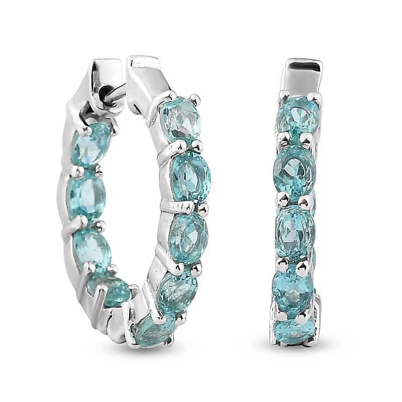 Madagascar Paraiba Apatite Hoop Earrings in Platinum Over Sterling Silver 3.65 ctw