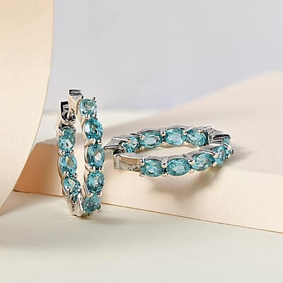 Madagascar Paraiba Apatite Hoop Earrings in Platinum Over Sterling Silver 3.65 ctw