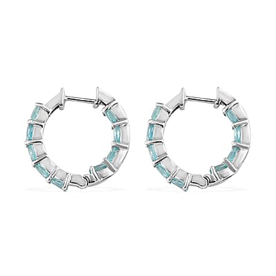 Madagascar Paraiba Apatite Hoop Earrings in Platinum Over Sterling Silver 3.65 ctw