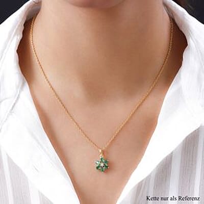 Zambian Emerald and White Zircon Floral 0.87 ctw Pendant in Vermeil YG Over Sterling Silver