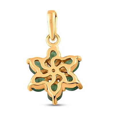 Zambian Emerald and White Zircon Floral 0.87 ctw Pendant in Vermeil YG Over Sterling Silver