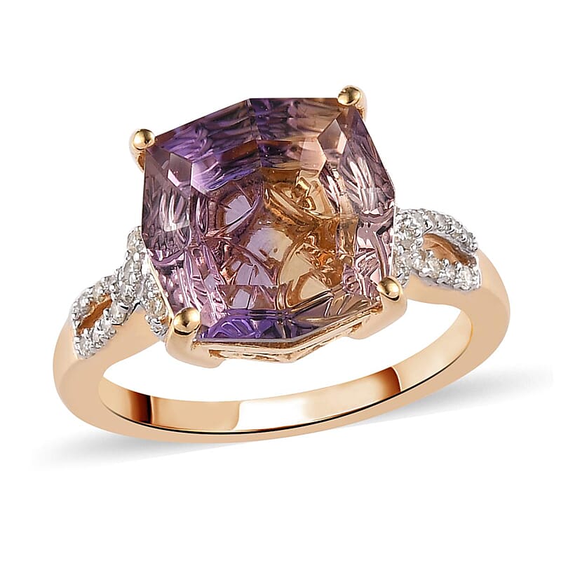 Anahi Ametrine and Diamond Ring in Vermeil Yellow Gold Over Sterling Silver (Size 6.0) 5.10 ctw