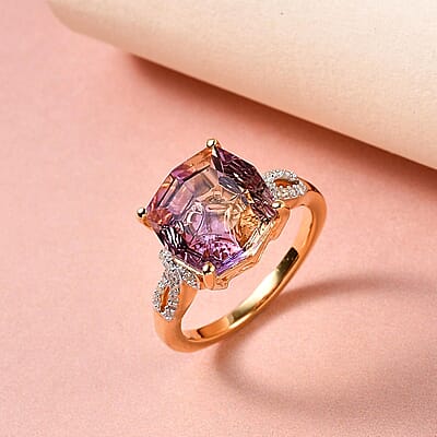 Anahi Ametrine and Diamond Ring in Vermeil Yellow Gold Over Sterling Silver (Size 6.0) 5.10 ctw