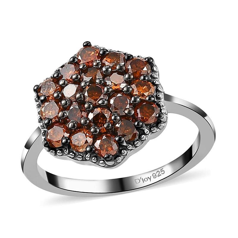 Red Diamond Cluster Ring in Rhodium and Platinum Over Sterling Silver (Size 10.0) 1.00 ctw