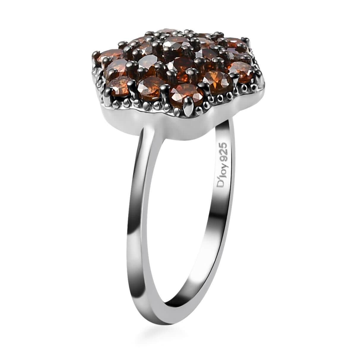 Red Diamond Cluster Ring in Rhodium and Platinum Over Sterling Silver 1.00 ctw image number 3