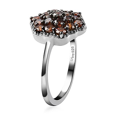 Red Diamond Cluster Ring in Rhodium and Platinum Over Sterling Silver (Size 10.0) 1.00 ctw