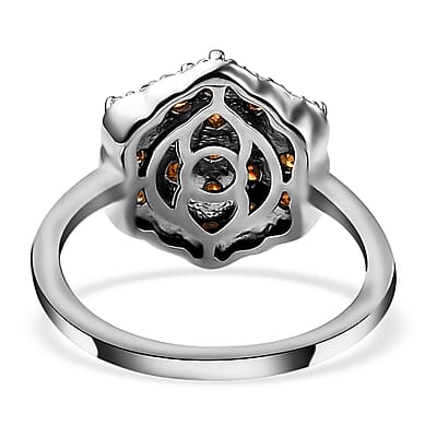 Red Diamond Cluster Ring in Rhodium and Platinum Over Sterling Silver (Size 10.0) 1.00 ctw