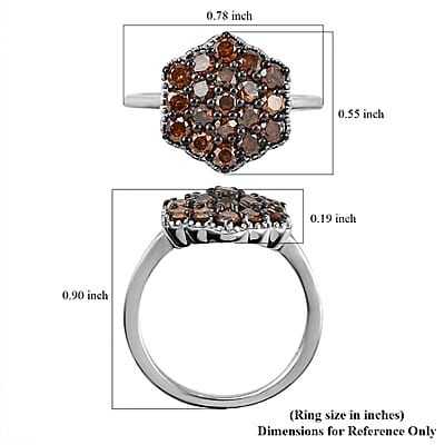 Red Diamond Cluster Ring in Rhodium and Platinum Over Sterling Silver (Size 10.0) 1.00 ctw
