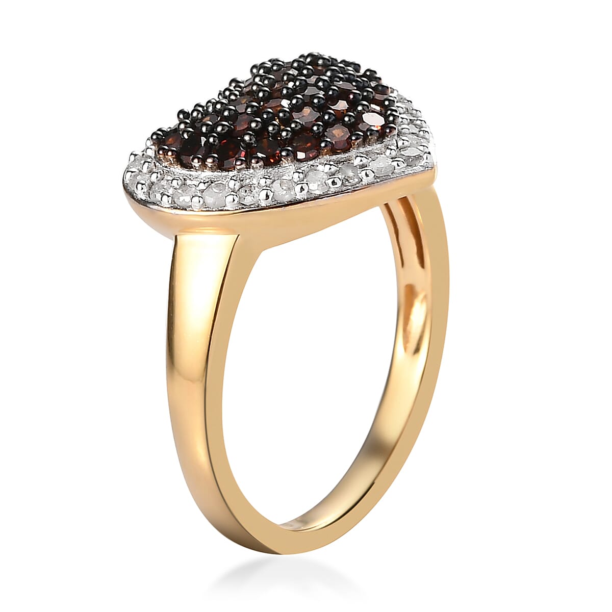 Red Diamond and Diamond Heart Ring in Rhodium and Vermeil Yellow Gold Over Sterling Silver (Size 7.0) 1.00 ctw image number 3