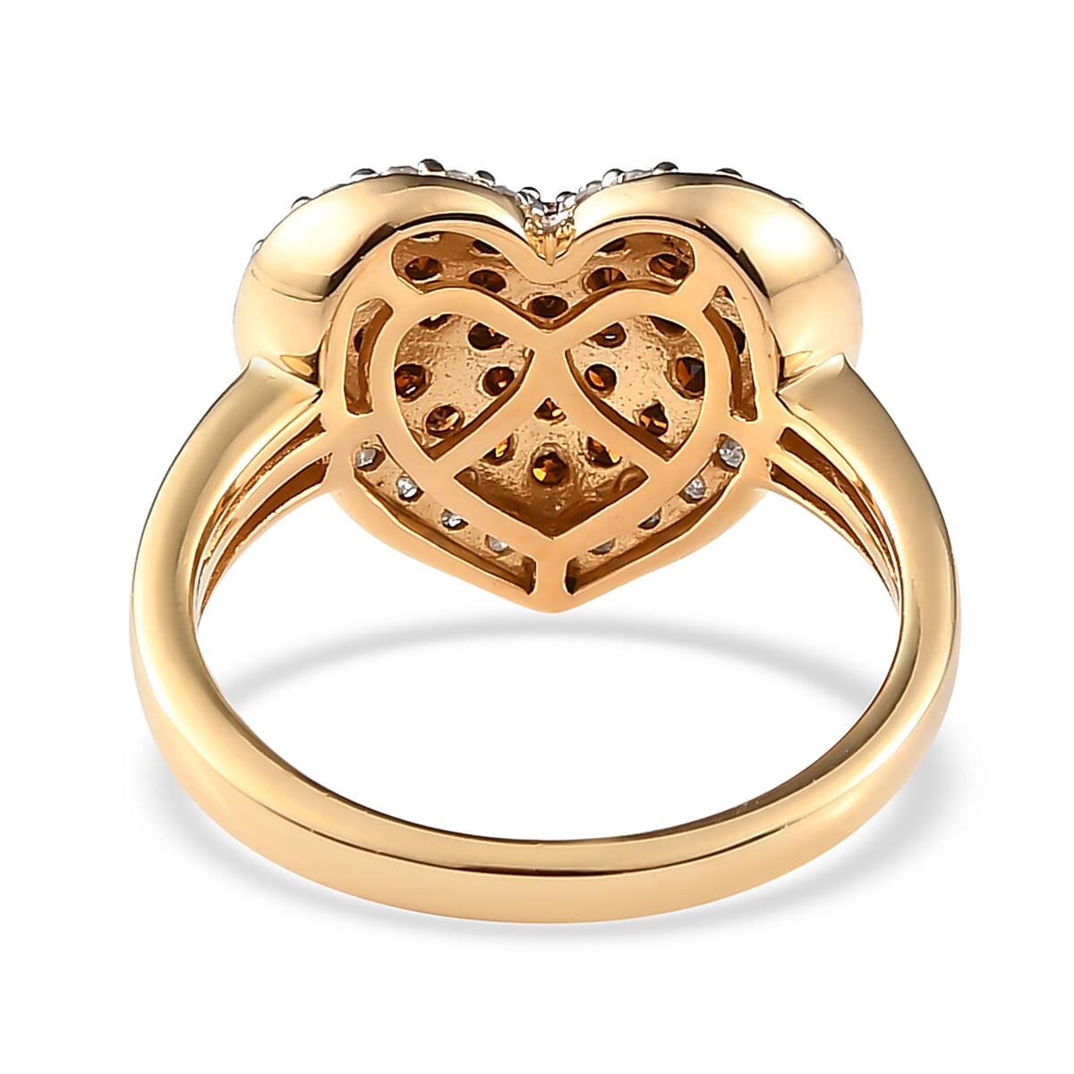 Red Diamond and Diamond Heart Ring in Rhodium and Vermeil Yellow Gold Over Sterling Silver (Size 7.0) 1.00 ctw image number 4