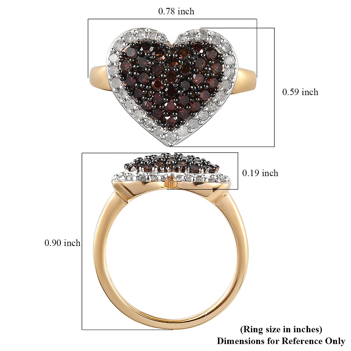 Red Diamond and Diamond Heart Ring in Rhodium and Vermeil Yellow Gold Over Sterling Silver (Size 7.0) 1.00 ctw image number 5