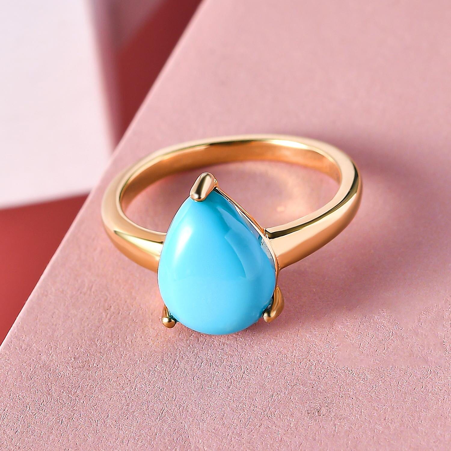 Sleeping Beauty Turquoise 4.00 ctw Ring in 18K Vermeil Yellow Gold Over Sterling Silver (Size 9.0)