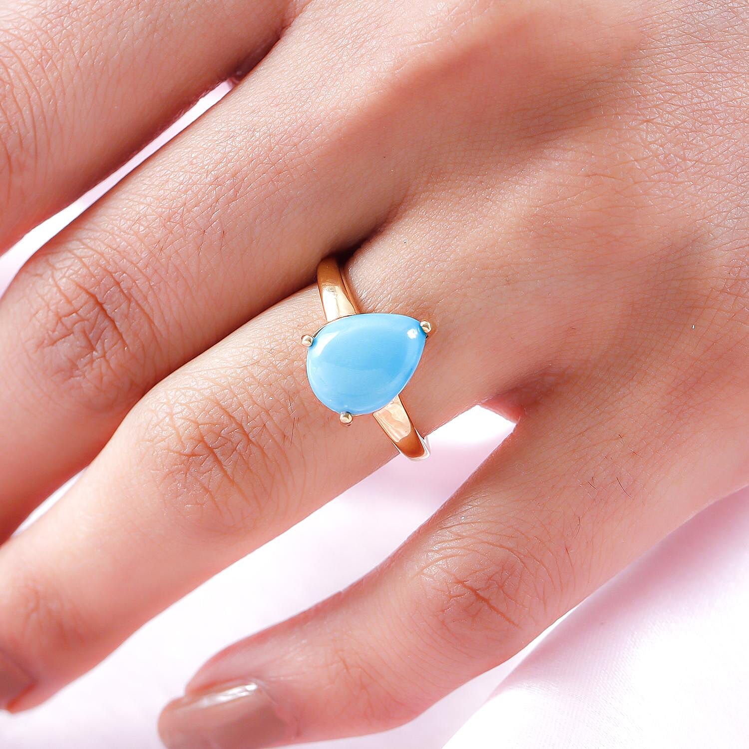 Sleeping Beauty Turquoise 4.00 ctw Ring in 18K Vermeil Yellow Gold Over Sterling Silver (Size 9.0)