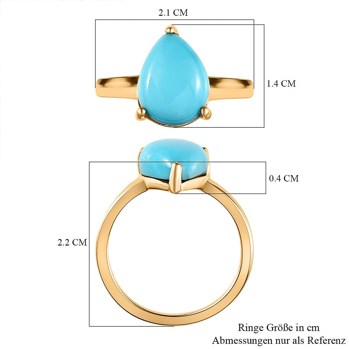 Sleeping Beauty Turquoise 4.00 ctw Ring in 18K Vermeil Yellow Gold Over Sterling Silver (Size 9.0)