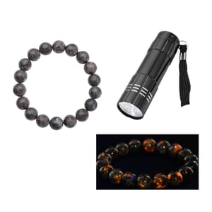 Natural Yooperlite 129.50 ctw 10-11mm Beaded Stretch Bracelet with Free UV Flash Light