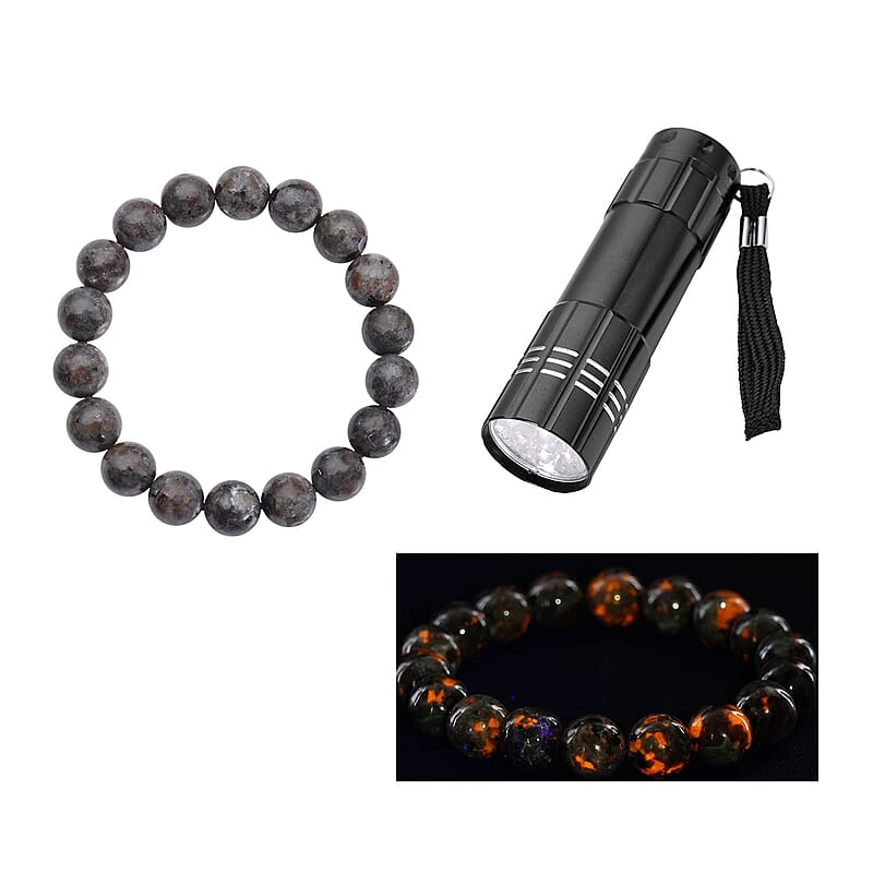 Natural Yooperlite 129.50 ctw 10-11mm Beaded Stretch Bracelet with Free UV Flash Light