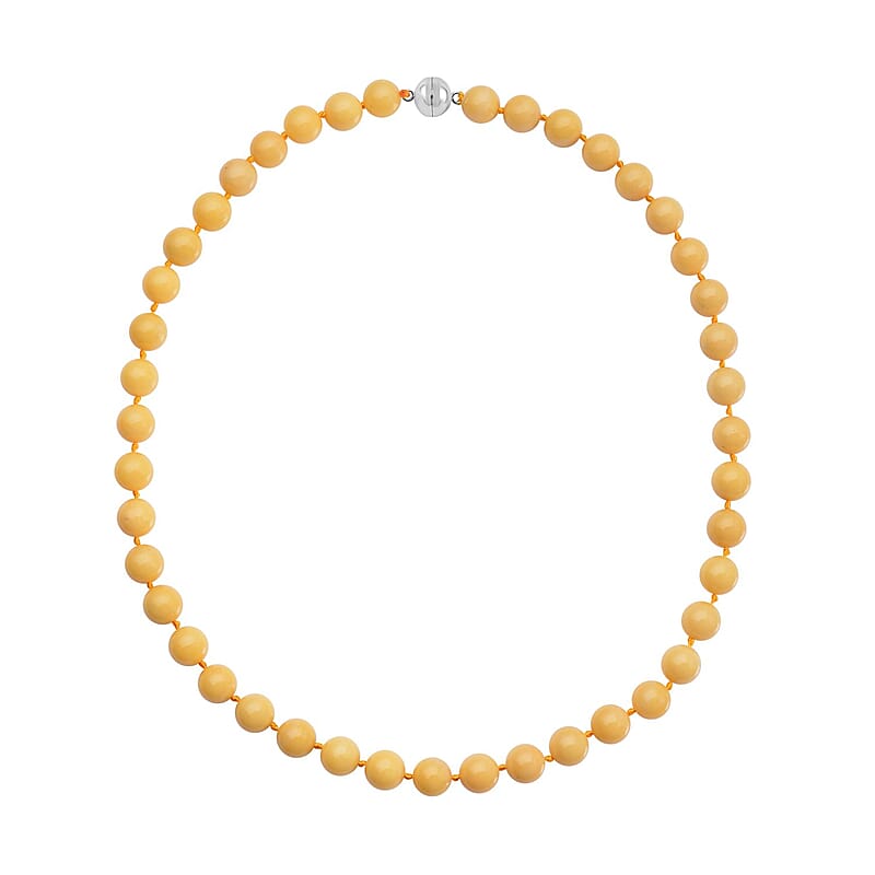 Honey Quartz 10mm Beaded Necklace 20 Inches with Magnetic Clasp in Rhodium Over Sterling Silver 322.50 ctw