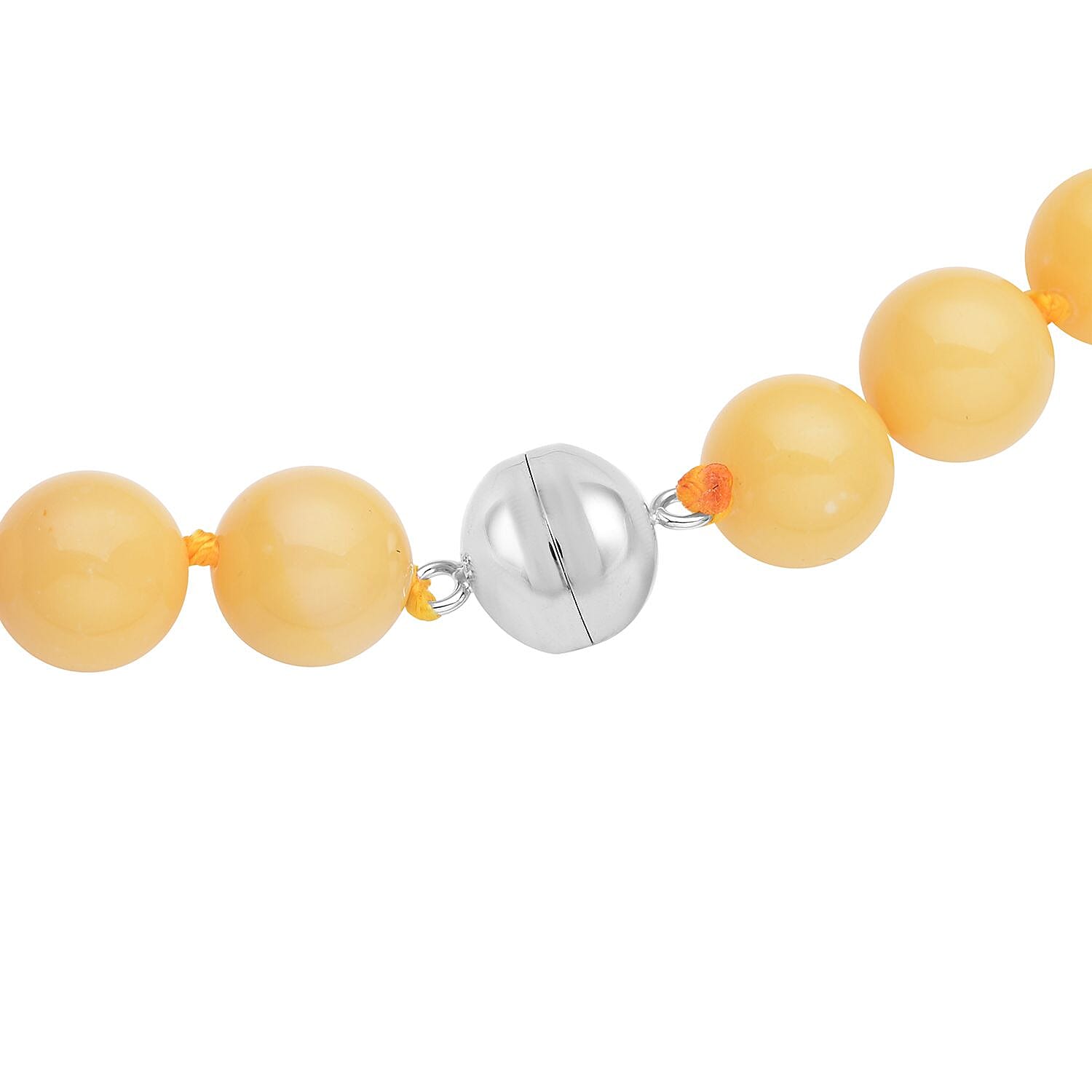 Honey Quartz 10mm Beaded Necklace 20 Inches with Magnetic Clasp in Rhodium Over Sterling Silver 322.50 ctw