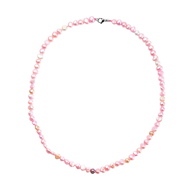 Pink and White Freshwater Pearl Necklace (24 Inches) in Stainless Steel 220.00 ctw , Tarnish-Free, Waterproof, Sweat Proof Jewelry