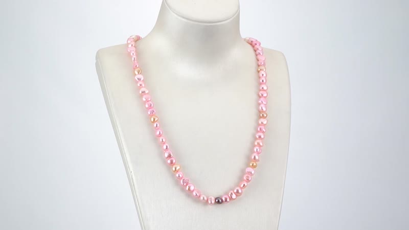 Pink and White Freshwater Pearl Necklace (24 Inches) in Stainless Steel 220.00 ctw , Tarnish-Free, Waterproof, Sweat Proof Jewelry