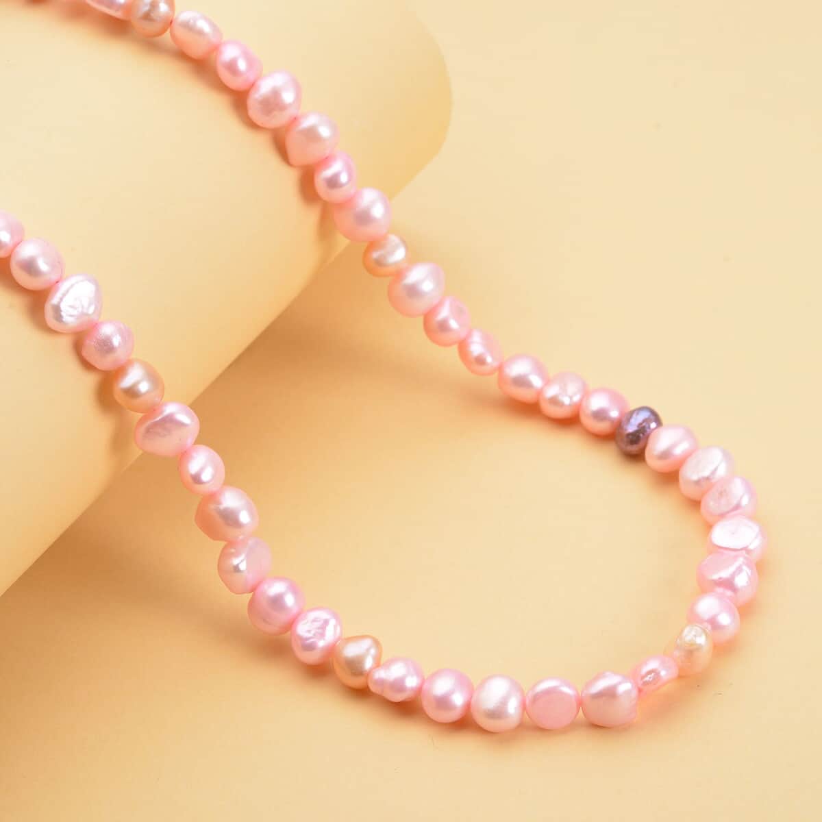 Pink and White Freshwater Pearl Necklace (24 Inches) in Stainless Steel 220.00 ctw , Tarnish-Free, Waterproof, Sweat Proof Jewelry image number 1