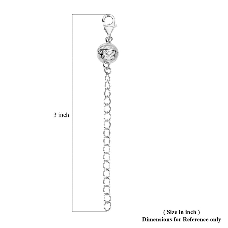 Rhodium Over Sterling Silver Magnetic Lobster Lock With 2 Inches Extended Chain 2.30 Grams