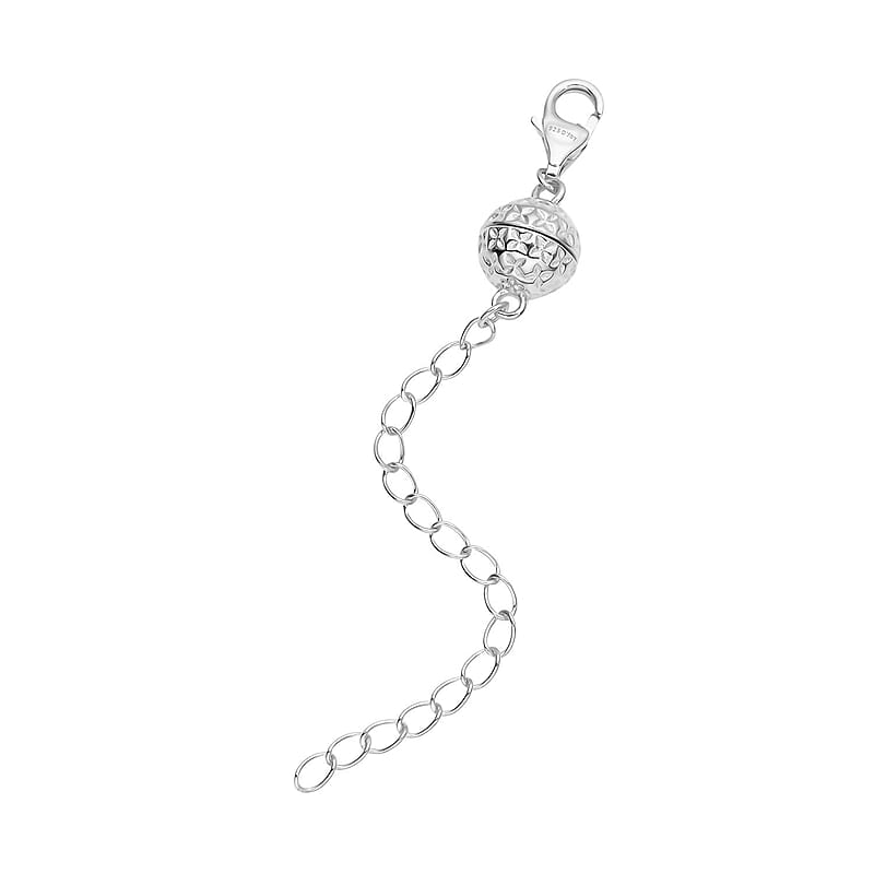 Rhodium Over Sterling Silver Magnetic Lobster Lock With 2 Inches Extended Chain 2.40 Grams