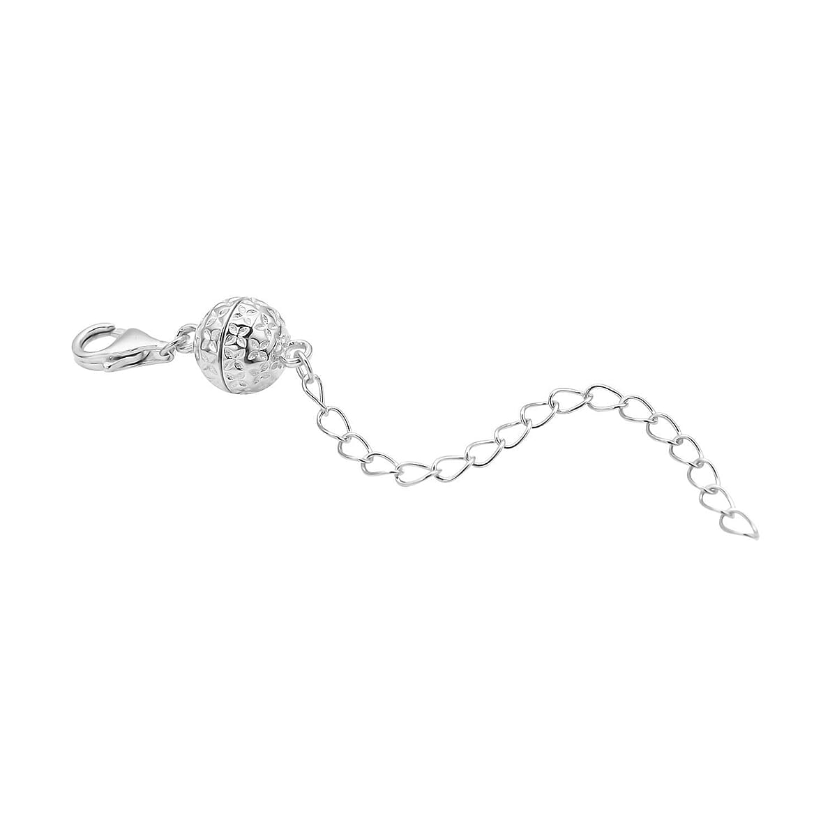 Rhodium Over Sterling Silver Magnetic Lobster Lock With 2 Inches Extended Chain (2.40 g) image number 1