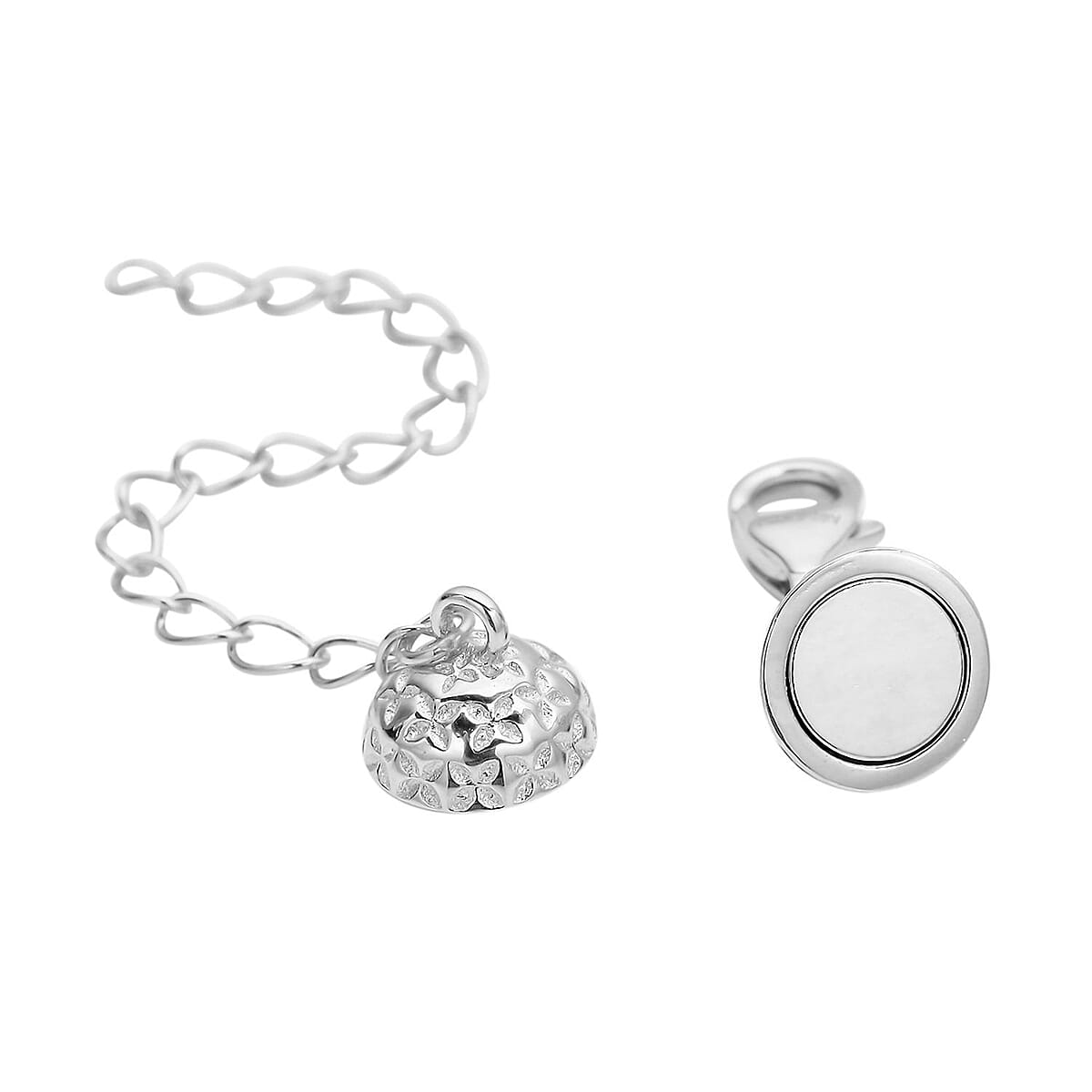 Rhodium Over Sterling Silver Magnetic Lobster Lock With 2 Inches Extended Chain (2.40 g) image number 2