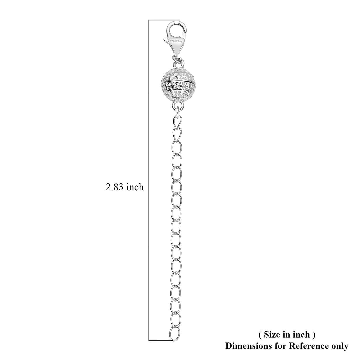 Rhodium Over Sterling Silver Magnetic Lobster Lock With 2 Inches Extended Chain (2.40 g) image number 3