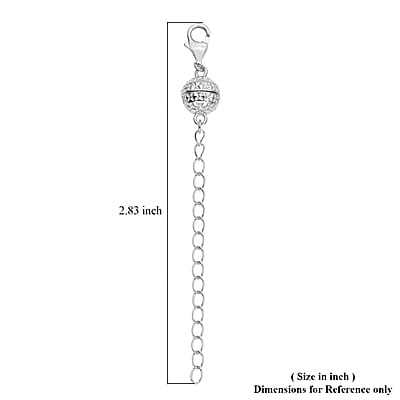 Rhodium Over Sterling Silver Magnetic Lobster Lock With 2 Inches Extended Chain 2.40 Grams