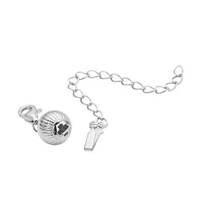 Rhodium Over Sterling Silver 8mm Stripe Ball Buckle with 2 Inches Extension Chain with Lobster Lock