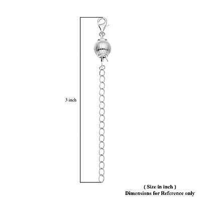 Rhodium Over Sterling Silver 8mm Stripe Ball Buckle with 2 Inches Extension Chain with Lobster Lock