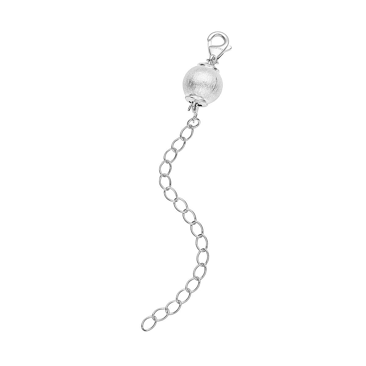 Rhodium Over Sterling Silver 8mm Sanded Ball Buckle with 2 Inches Extension Chain with Lobster Lock image number 0