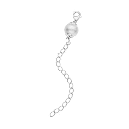 Rhodium Over Sterling Silver 8mm Sanded Ball Buckle with 2 Inches Extension Chain with Lobster Lock image number 0