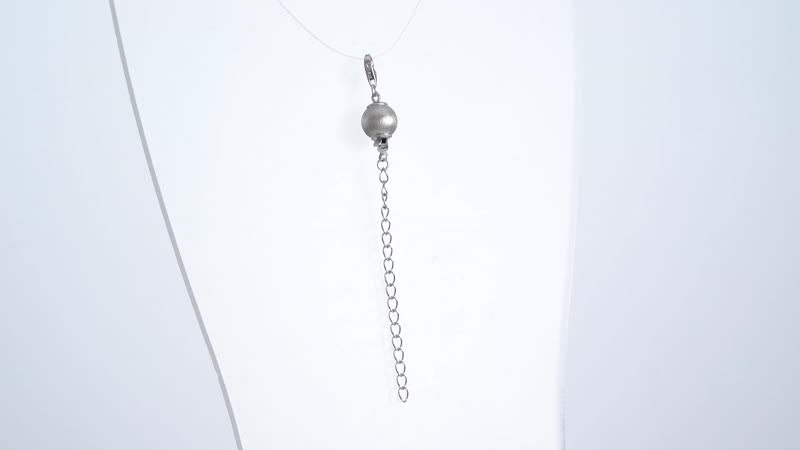 Rhodium Over Sterling Silver 8mm Sanded Ball Buckle with 2 Inches Extension Chain with Lobster Lock