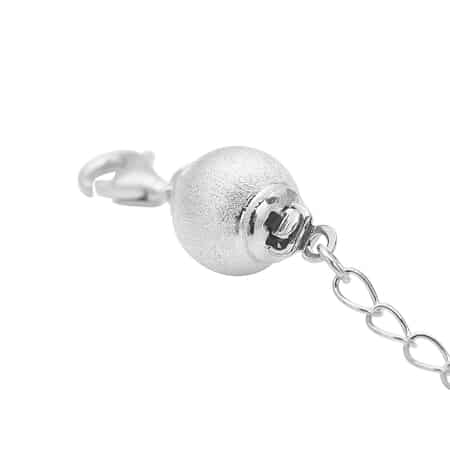 Rhodium Over Sterling Silver 8mm Sanded Ball Buckle with 2 Inches Extension Chain with Lobster Lock image number 1