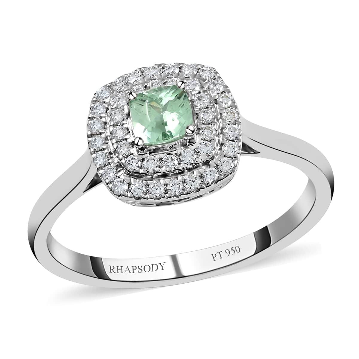 Certified & Appraised 950 Platinum AAAA Paraiba Tourmaline and E-F VS Diamond Ring 5 Grams 0.60 ctw image number 0