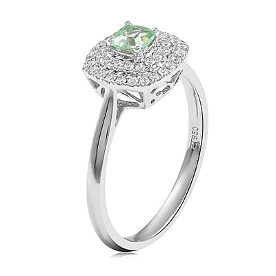 Certified & Appraised Rhapsody 950 Platinum AAAA Paraiba Tourmaline and E-F VS Diamond Double Halo Ring (Size 10.0) 5 Grams 0.60 ctw