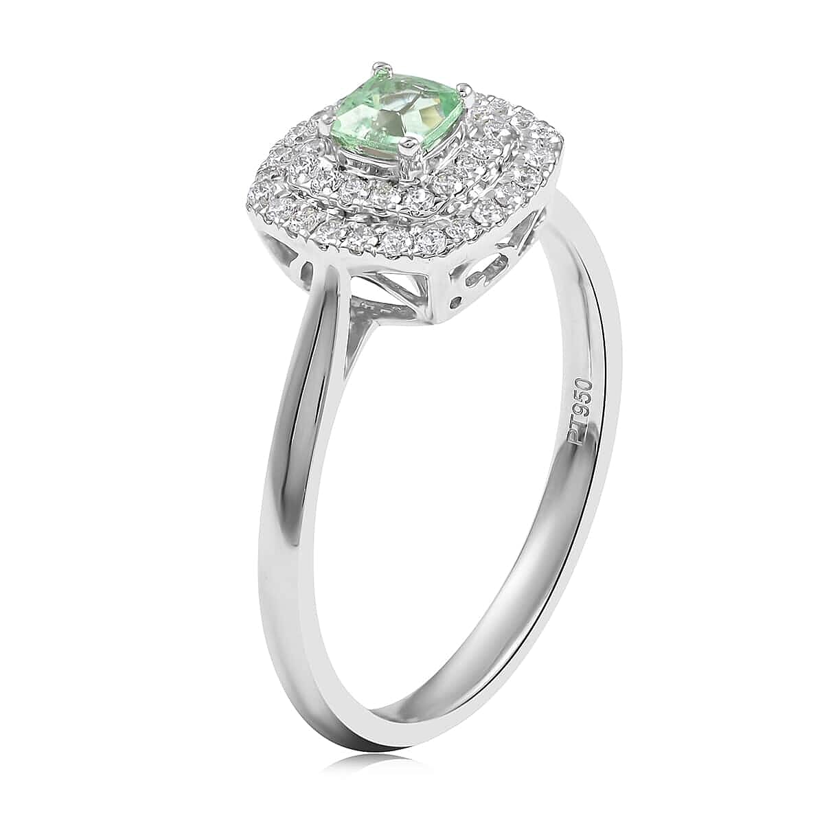 Certified Rhapsody 950 Platinum AAAA Paraiba Tourmaline and E-F VS Diamond Double Halo Ring (Size 7.0) 5 Grams 0.60 ctw image number 3