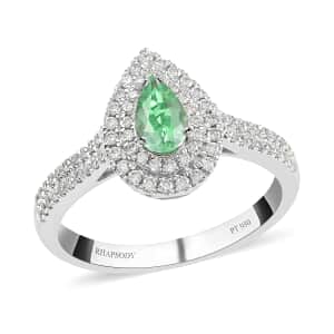 Certified & Appraised Rhapsody 950 Platinum AAAA Paraiba Tourmaline and E-F VS Diamond Double Halo Ring (Size 6.0) 7 Grams 1.00 ctw