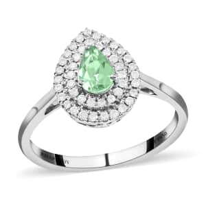 Certified 950 Platinum AAAA Paraiba Tourmaline and E-F VS Diamond Double Halo Ring (Size 6.0) 4.75 Grams 0.65 ctw