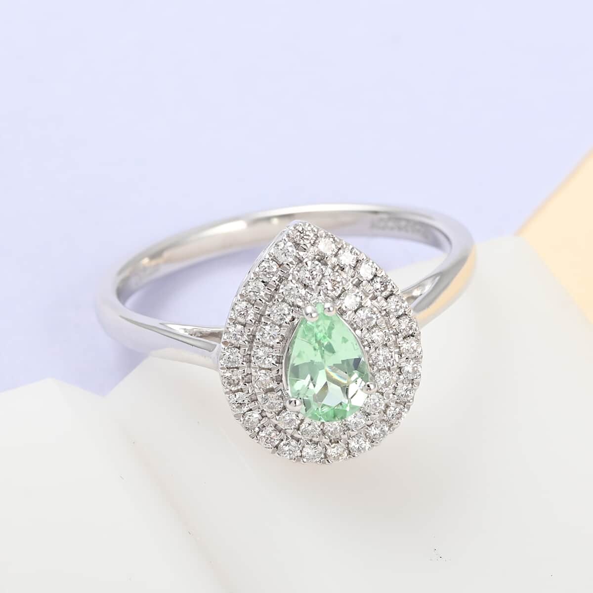 Certified 950 Platinum AAAA Paraiba Tourmaline and E-F VS Diamond Double Halo Ring (Size 6.0) 4.75 Grams 0.65 ctw image number 1